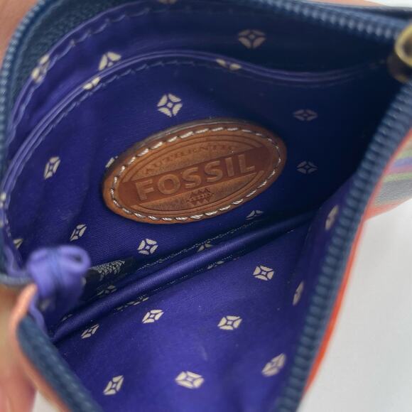 FOSSIL id card coin holder/pouch Zip Top multicolor stripes - Picture 3 of 9